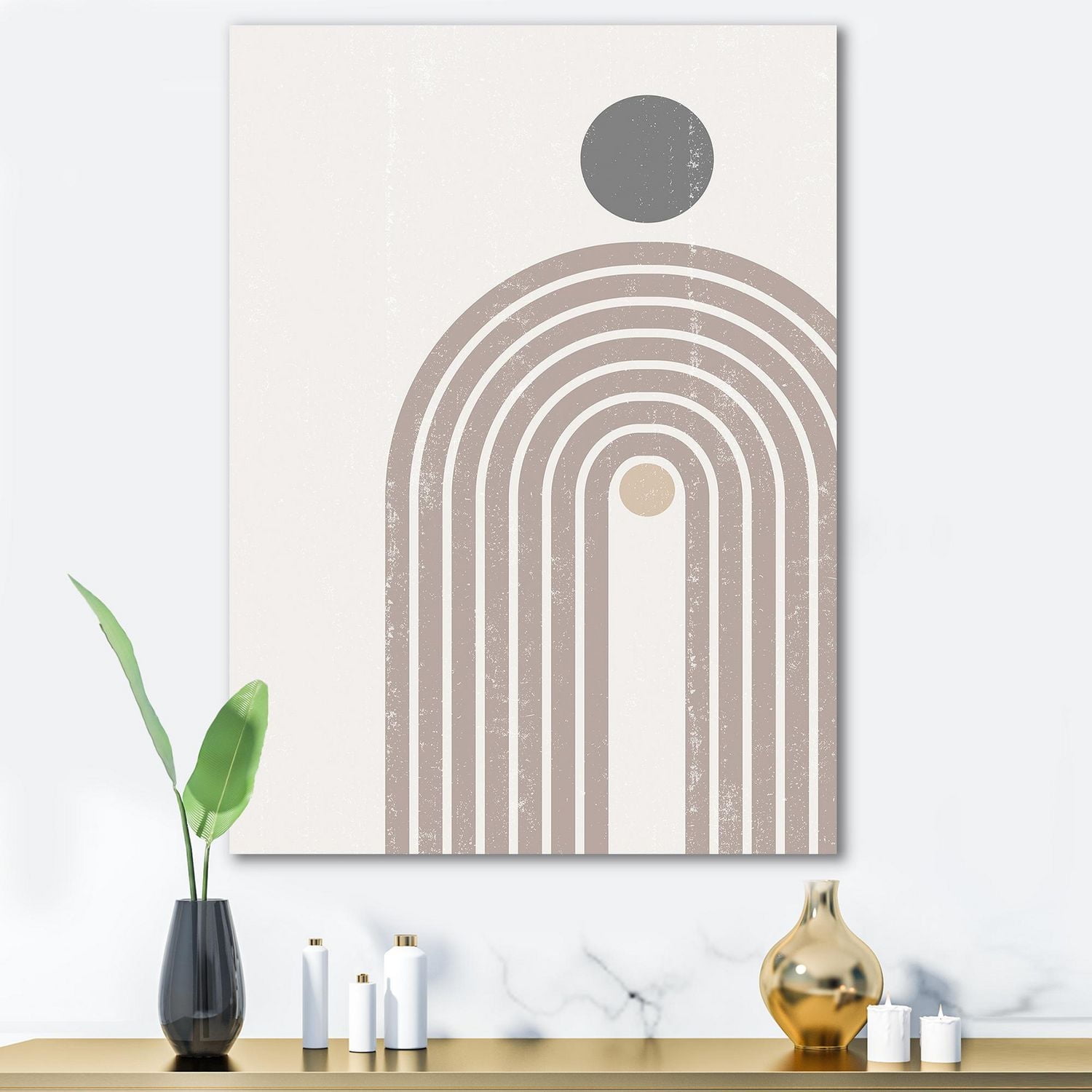 Designart Abstract Rainbow Sun and Moon In Earth Tones I Canvas Wall Art