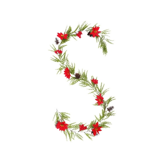 Luoshdecor Winter Greenery Garland with Red Berry and Pine Cones,Artificial Christmas Snow Pine Garland for Home Wall Decor 78 in