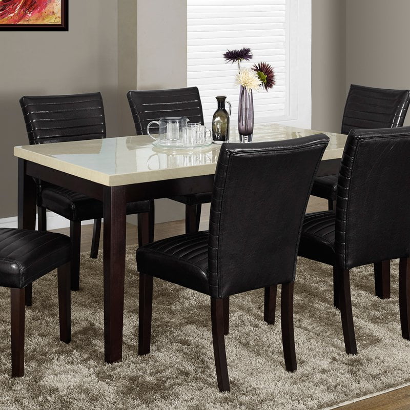 Monarch Specialties Cream & Dark Brown Faux Marble Rectangle Dining