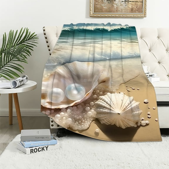 Pratyus Seashell Sandy Beach Wave Print Lightweight Soft Blanket for Bed Sofa All Seasons Decor, Soft Plush Blanket 40x50in