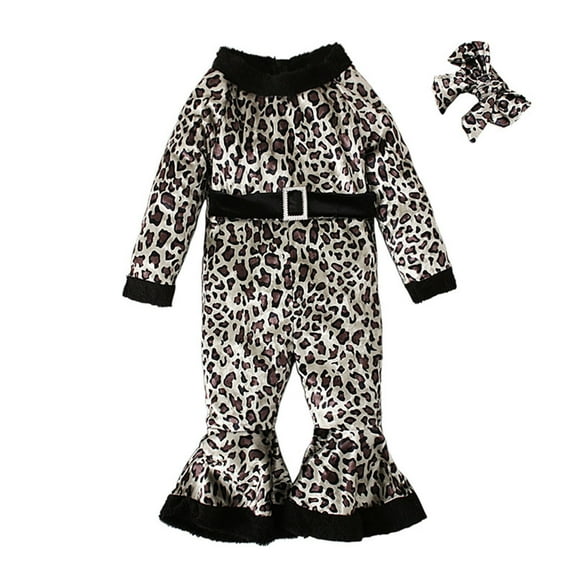 Odeerbi Baby Girls Clothes Toddler Outfit Kids Christmas 2025 Fashion Cute Trumpet Long Sleeve Bow Jumpsuit Flared Pants Suit Brown