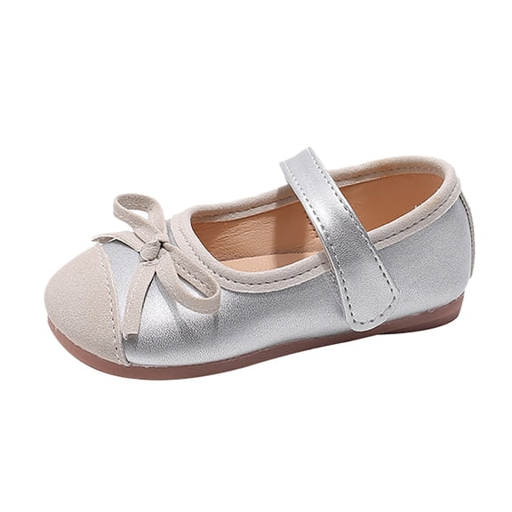 Otqutp Girls Single Shoes Bowknot First Shoes Buckle Strap Toddler Soft Bottom Breathable Princess Shoes Anti-Slip Outdoor Dance Shoes for 0-13Years(Silver,12-18 Months)