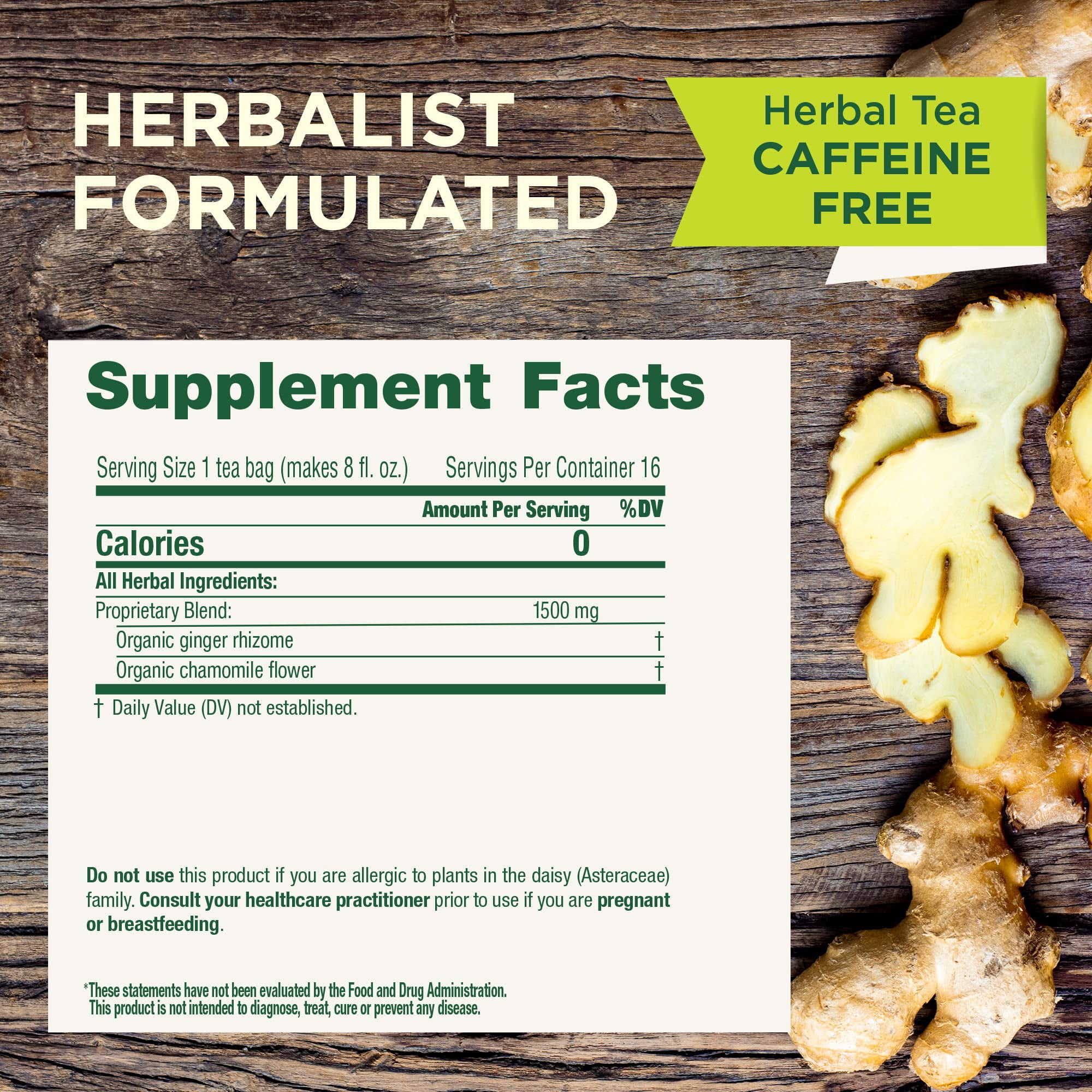 Traditional Medicinals Organic Ginger with Chamomile Herbal Tea, Relieves Occasional Indigestion or Nausea, (Pack of 6), 96 Count