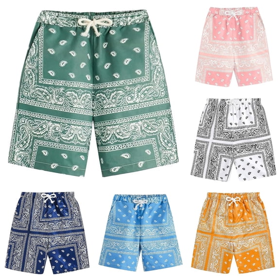 Huowey Shorts Men Boho Elastic Drawstring Waist Floral Print Summer Bandana Print Swim Shorts Quick Dry Lightweight Casual Board Shorts Beach Pool And Summer Beachwear,XL