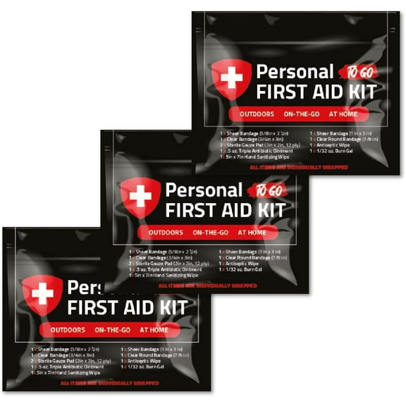 3 x Portable Travel Size First Aid Kit | Perfect for Home, Office, Car, School, Business, Travel, Hiking, Hunting, and Outdoors | Individually Wrapped First Aid Products (Black)