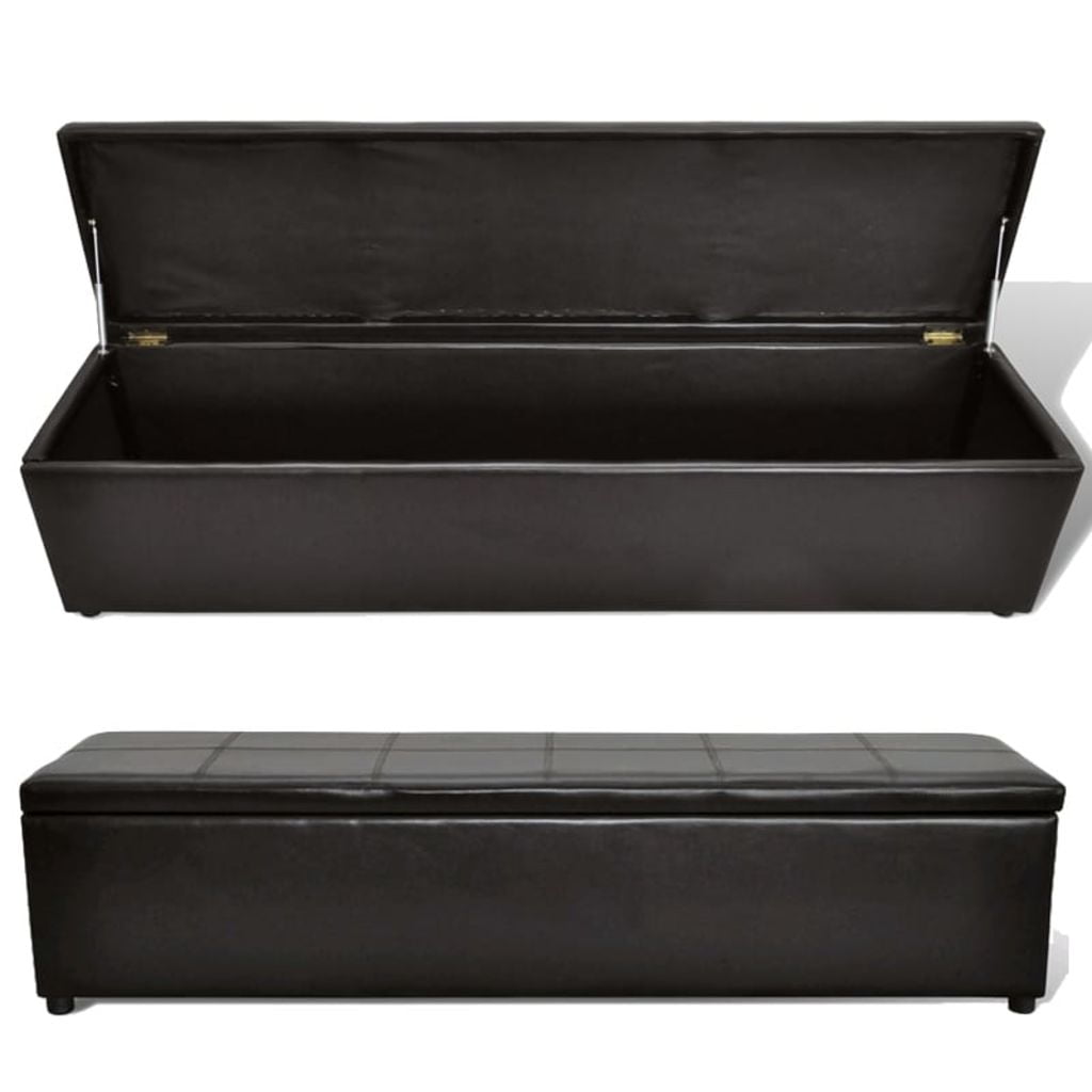 Kepooman Leather Storage Chest with Wooden Feet for Bedroom, Brown Kepooman Leather Storage Chest with Wooden Feet for Bedroom, Brown
