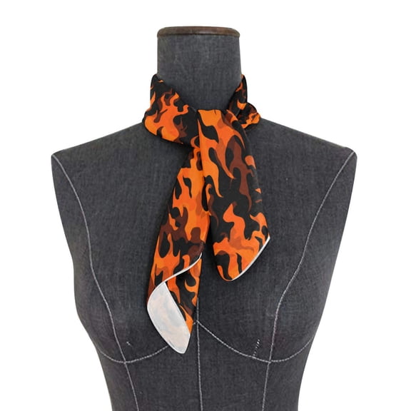 Square Scarf 24x24 Inch Orange and Black Flames Silky Satin Sun Protection Neck Scarf for Women Multi-Purpose Head Wrap Bandana for Hair Bag Decoration