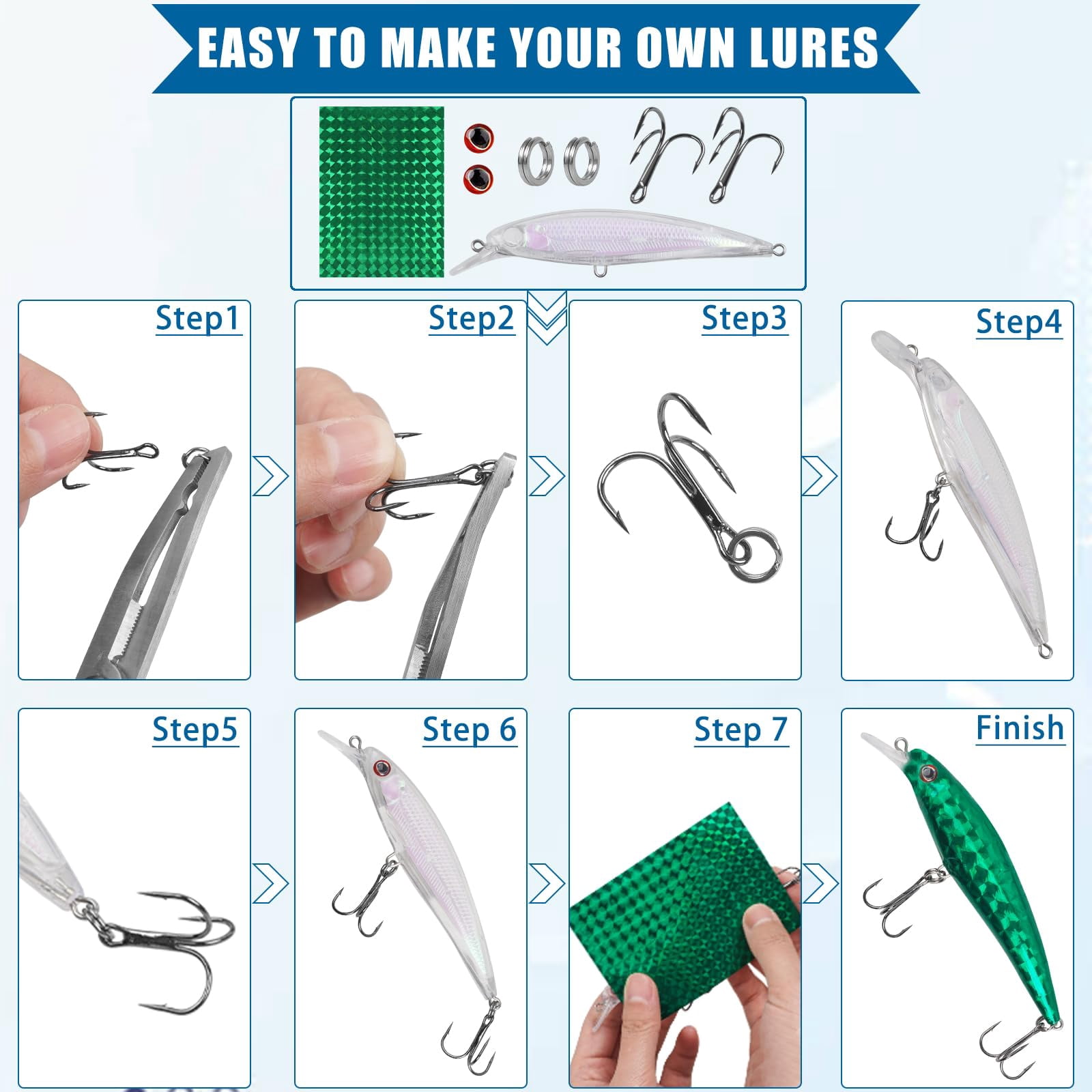 Unpainted Fishing Lures Making Kit Diy Blank Crankbaits Minnow Jerkbait Hard Bait Set With Treble Hooks  Split Rings Lure Eyes Stickers Supplies Make Your Own