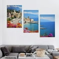 thumbnail image 4 of Nawypu Framed Canvas Wall Art Scenic Atrani village along the Coast of Italy with flowers and blue Photo Print Artwork Stretched &amp; Framed Poster Home Decor Ready to Hang 12''x16''X3 Panels, 4 of 4
