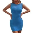 thumbnail image 3 of Women Summer Tank Dress Crewneck Sleeveless Ribbed Knit Slim Fit Bodycon Mini Dresses Solid Color Casual Dress, 3 of 4