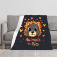 thumbnail image 2 of Durable Soft & Warm Flannel Blanket - Cozy Cartoon Lion Design with Colorful Hearts Perfect for Sofa Travel Bed & Chair, 2 of 7