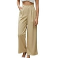 thumbnail image 1 of Pantalones de vestir de mujer de cintura alta y pierna ancha: pantalones informales de negocios con bolsillos, mezcla de poliéster y elastano, ropa de trabajo resistente a las arrugas, 1 of 8