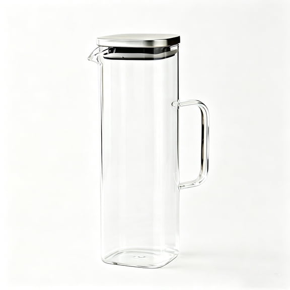 1500ml (50.7oz) Glass Cold Water Pitcher with Lid and Infuser – High Borosilicate Glass Beverage Pot for Iced Tea, Coffee, and Juice – 9.65x3.15x3.15in – for Home, Kitchen, and Refrigerator Use
