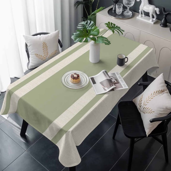 Sage Green Vintage Table Cloth Waterproof Tablecloths, Geometric Stripes Simple Lines Tablecloth Dining Table Cover for Kitchen Party Tabletop Outdoor, Rectangle Tablecloth 54x108 Inch