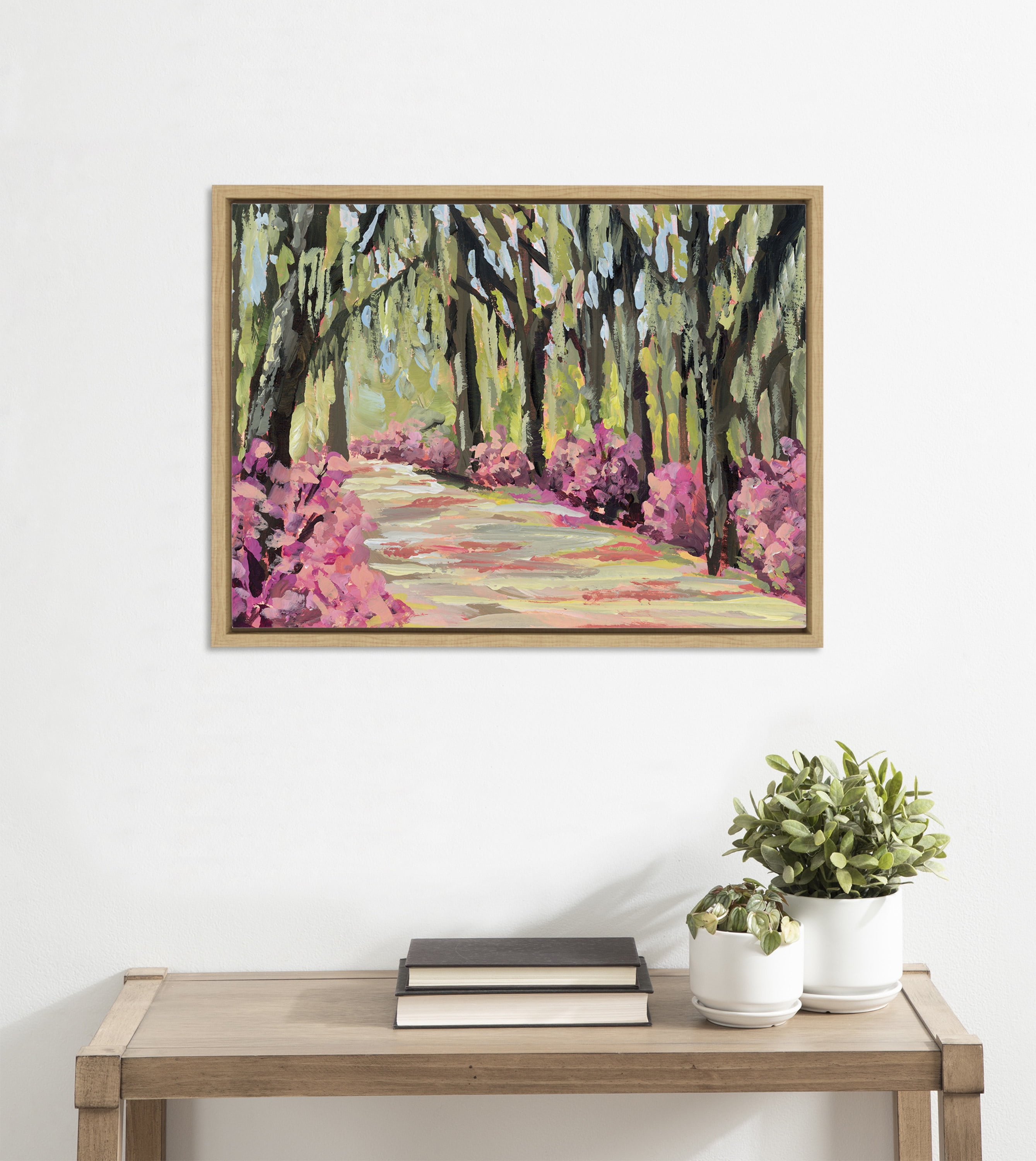 Woven Paths Sylvie Savannah Framed Canvas Wall Art by Emily Kenney, 18x24 Natural, Painterly Nature Landscape Art
