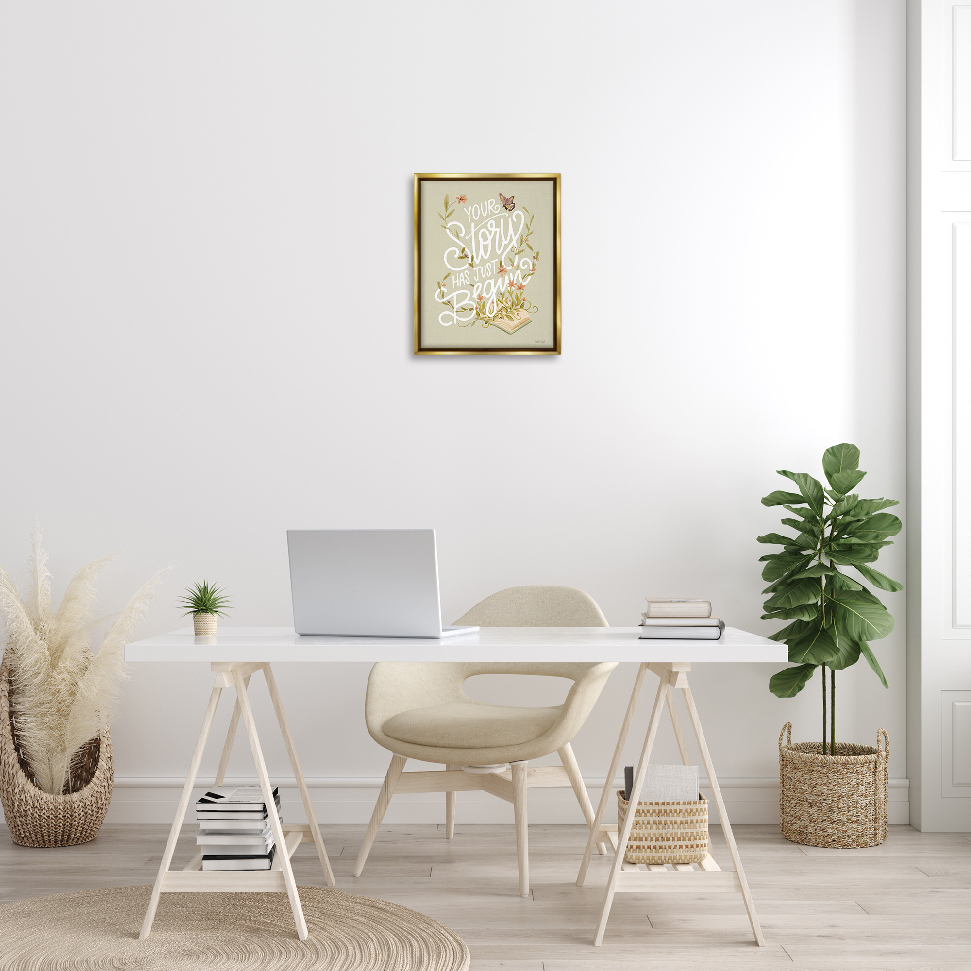 Stupell Industries Your Story Inspirational Botanical & Floral Painting Gold Floater Framed Canvas Art Print Wall Art, 17 x 21