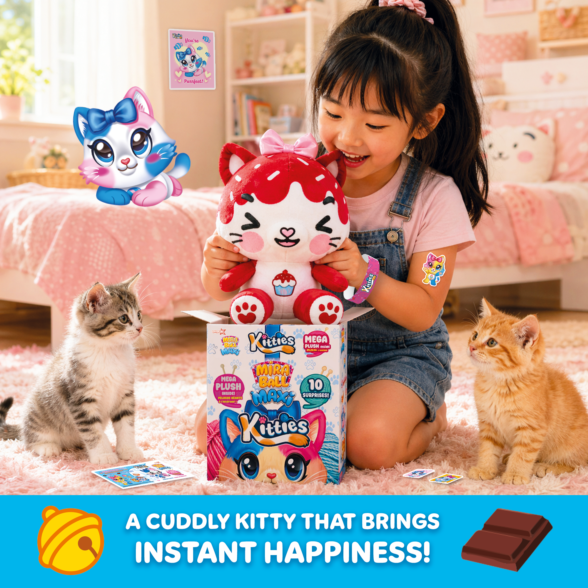 Miraball Maxi Surprise Box, Kitties - MEGA Plush Toy with Hidden Surprises & Playable Blind Box - 10" Soft Plush, Fun Playscape for Kids - Ideal Gift for Birthdays, Holidays & Parties