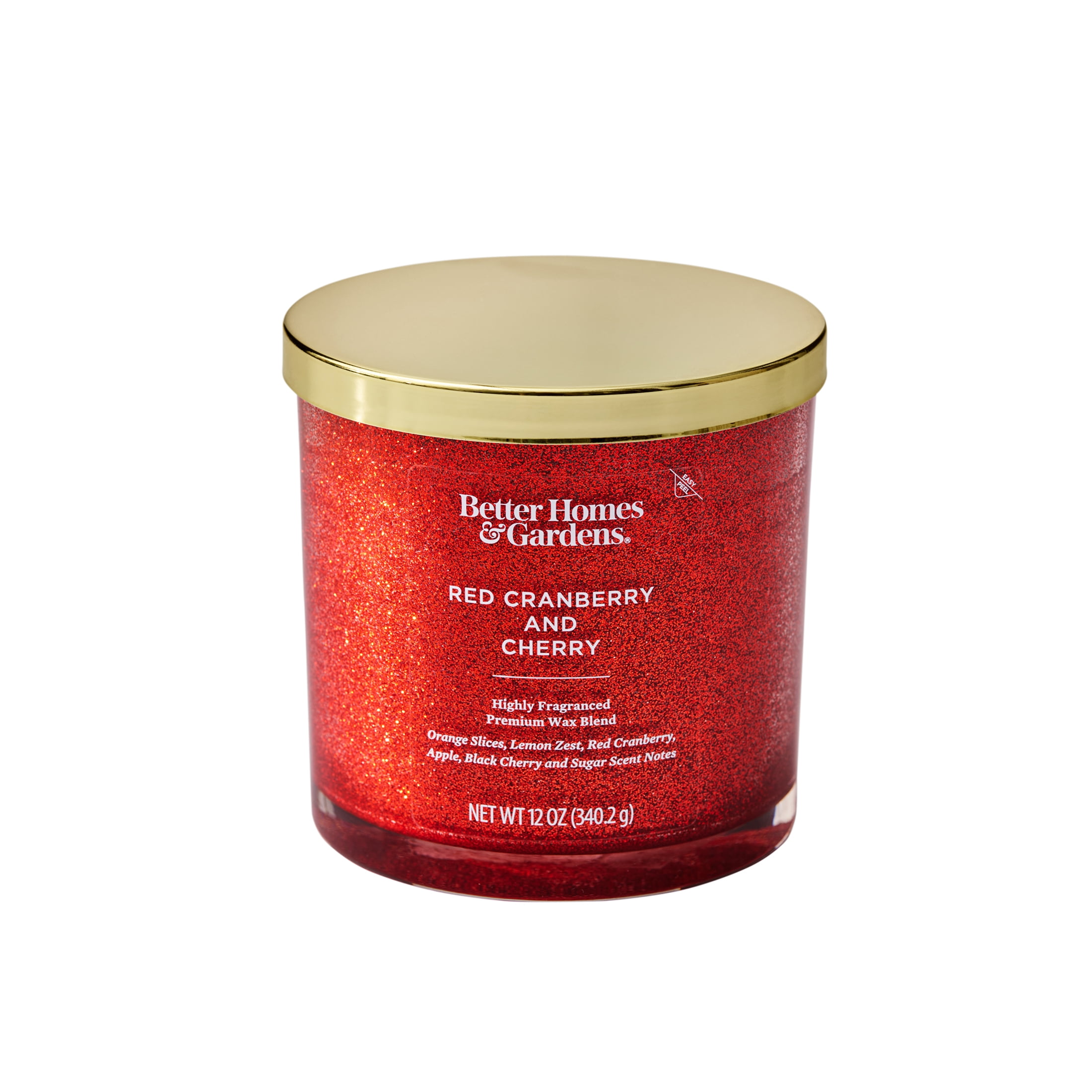 Better Homes & Gardens Red Cranberry & Cherry Scented 2 Wick Glitter 12oz Jar Candle