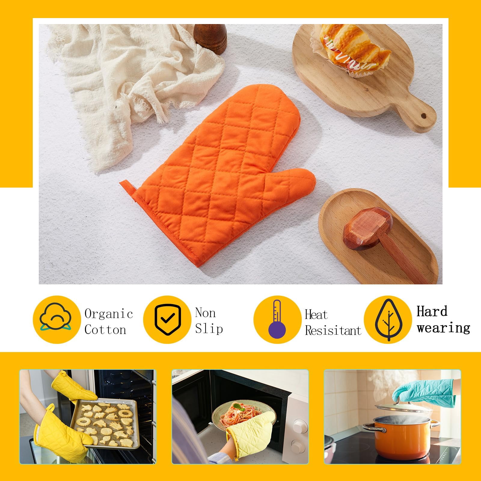 Oven Mitts Cotton Quilted Terry Cloth Lining 8 Pairs 8 Colors 11 Inch Heat Resistant for Kitchen Cooking Baking Grilling