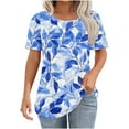 thumbnail image 3 of Womens Blouses Tops,Summer New Fashion Floral Prints Top Loose Round Neck Chest Pleated Shirts Womens Casual Short Sleeve Blouse Pullover Tops, 3 of 6