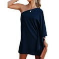 thumbnail image 2 of Franhais Women Fashion Mini Dress Solid Color One-Shoulder Loose Bat Sleeve Dress Summer Club Party Short Dress, 2 of 4