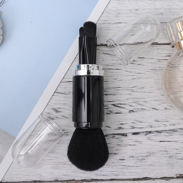 Hytrove Black Dual Ended Makeup Brush Set Compact Lightweight Cosmetic Kit with Transparent Protective Covers