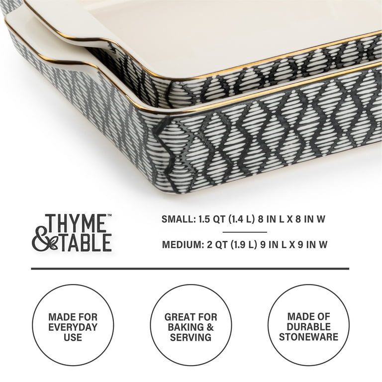 Thyme & Table Stoneware Square Baker, Black & White Geo, 2-Piece