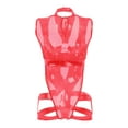 thumbnail image 2 of Aayomet Women's Lingerie Women’s Wet Look Lingerie Leather Bodysuit Mesh Patchwork Neck High Cut Leotard Bodysuit Clubwear,Red M, 2 of 5