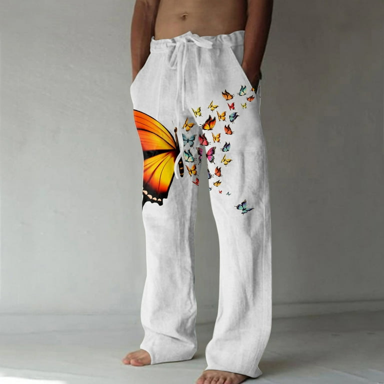 Spring'S New Arrivals,AXXD Printed Lace-up Wide Leg Sweat Full Pants  Clearance Gym Pants Men White 12 