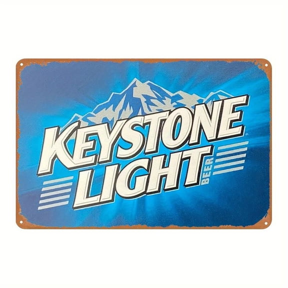 8*12inchs Vintage Keystone Light Beer Metal Sign - 8x12" Retro Tin Wall Decor, Weather-Resistant & Pre-Punched for Easy Hanging - Ideal for Bars, Cafes, for Man Caves, Home & Office, Bar Wall Decor