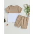 thumbnail image 5 of Toddler Boys Summer Outfit Sets 6 12 18 24M 3Y Short Sleeve Contrast Color Tops + Solid Color Drawstring Shorts, 5 of 10