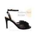 thumbnail image 3 of BLISSFUL STEP Mesh Bow Ankle Strap Slingback Stiletto Heels Sandals for Women Black 6, 3 of 6