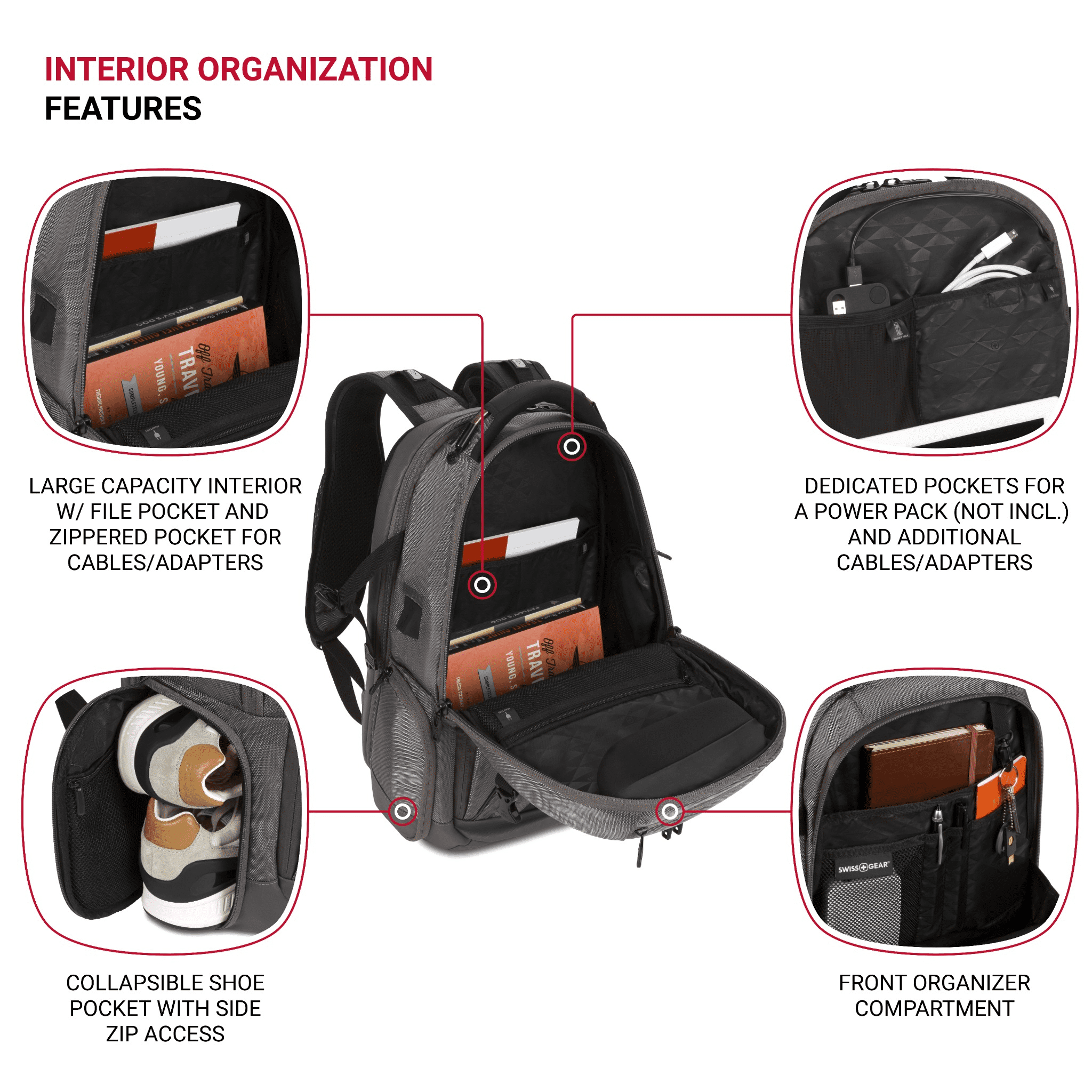 SWISSGEAR Travel Tech Elite 16” Laptop Backpack, ScanSmart, TSA-Friendly, USB Port, Grey Ballistic