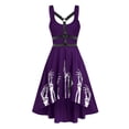 thumbnail image 3 of Huowey Vampire Gothic Dresses Women Halloween High-Low Fancy Cosplay Party Gown Spaghetti Strap Scoop Neck Eye-Catching Halloween Dress,Purple,L, 3 of 5