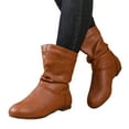 thumbnail image 3 of Women's Slouchy Leather Ankle Boots, Low Heel Round Toe Booties Waterproof Winter Mid Calf Riding Boots (Brown 40), 3 of 8