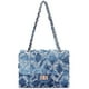 thumbnail image 1 of MKP - Bolsas de hombro pequeñas para mujer, acolchadas, cruzadas, vaqueros, desgastadas, de noche, con correa de cadena, Azul mezclilla, 10W x 8H x 3.5D, 1 of 5