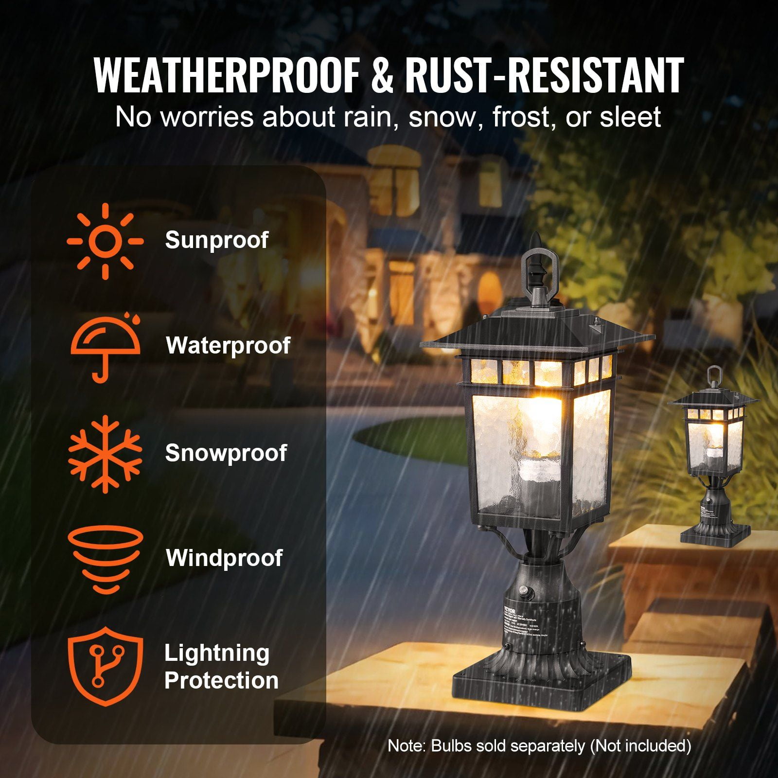 CAFORKP 2-Pack Dusk to Dawn Outdoor Lamp Post Lights - 15.75" Pole Mount, Weatherproof Fixtures