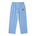thumbnail image 5 of Betivan Men's Linen Cargo Pants Solid Color Drawstring Elastic Waist Breathable Regular Fit Casual Work Outdoor Long Trousers, 5 of 6