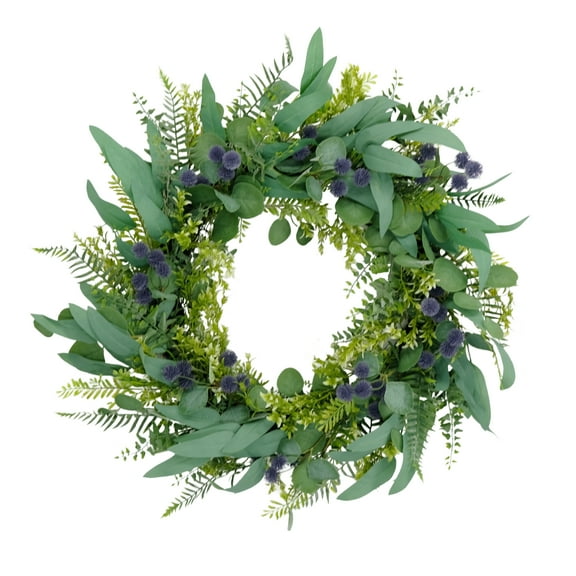 Puleo International 30" Artificial Eucalyptus Floral Spring Door Wreath, Green/Purple