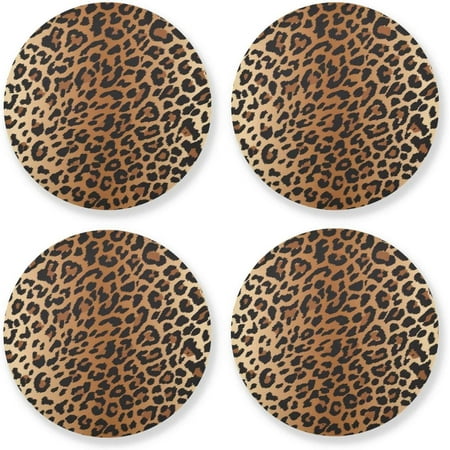 

Hyjoy Leopard Round Coaster Heat Resistant Absorbent Drink Coaster 4 Pcs for Kitchen Bar Cafe Decor