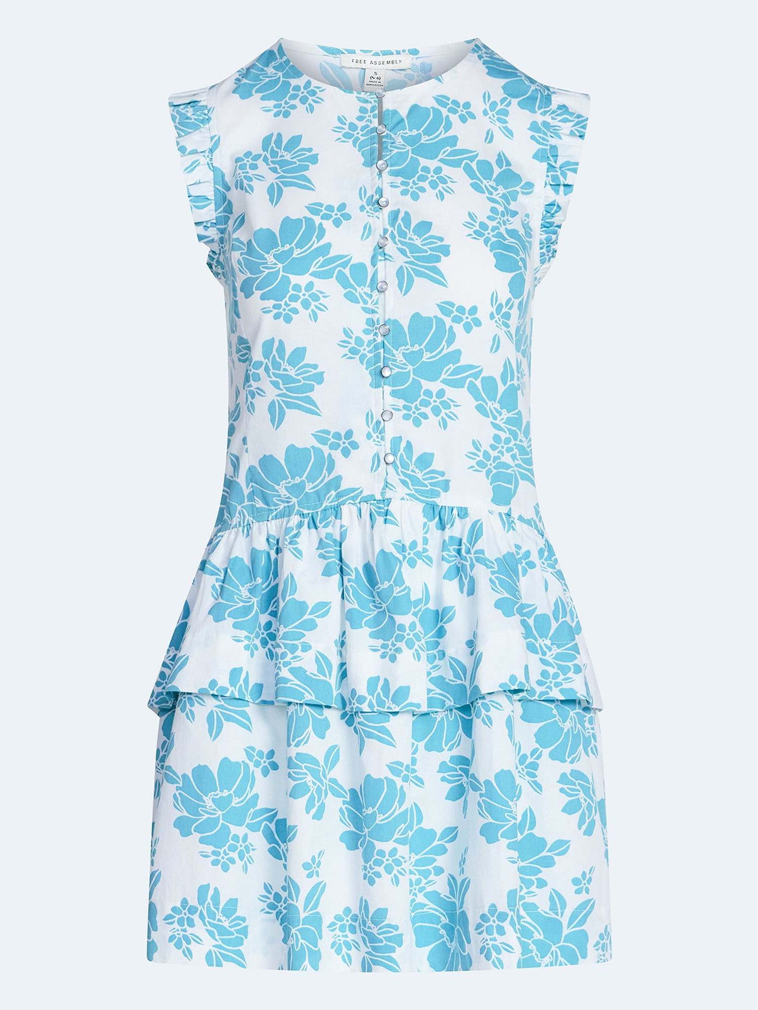 Free Assembly Women's Button Front Cotton Mini Dress with Flutter Sleeves, Sizes XS-XXL