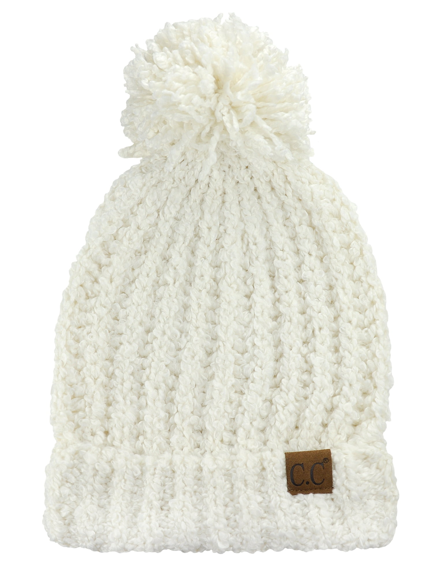 cuffed knit hat with pom