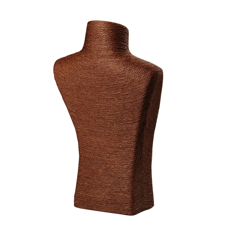 Stereoscopic Necklace Bust Displays PU Mannequin Jewelry Displays Covered by Rattan Saddle Brown 290x180x75mm