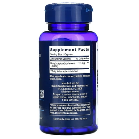 Life Extension DHEA Capsules, 15mg, 100 Ct