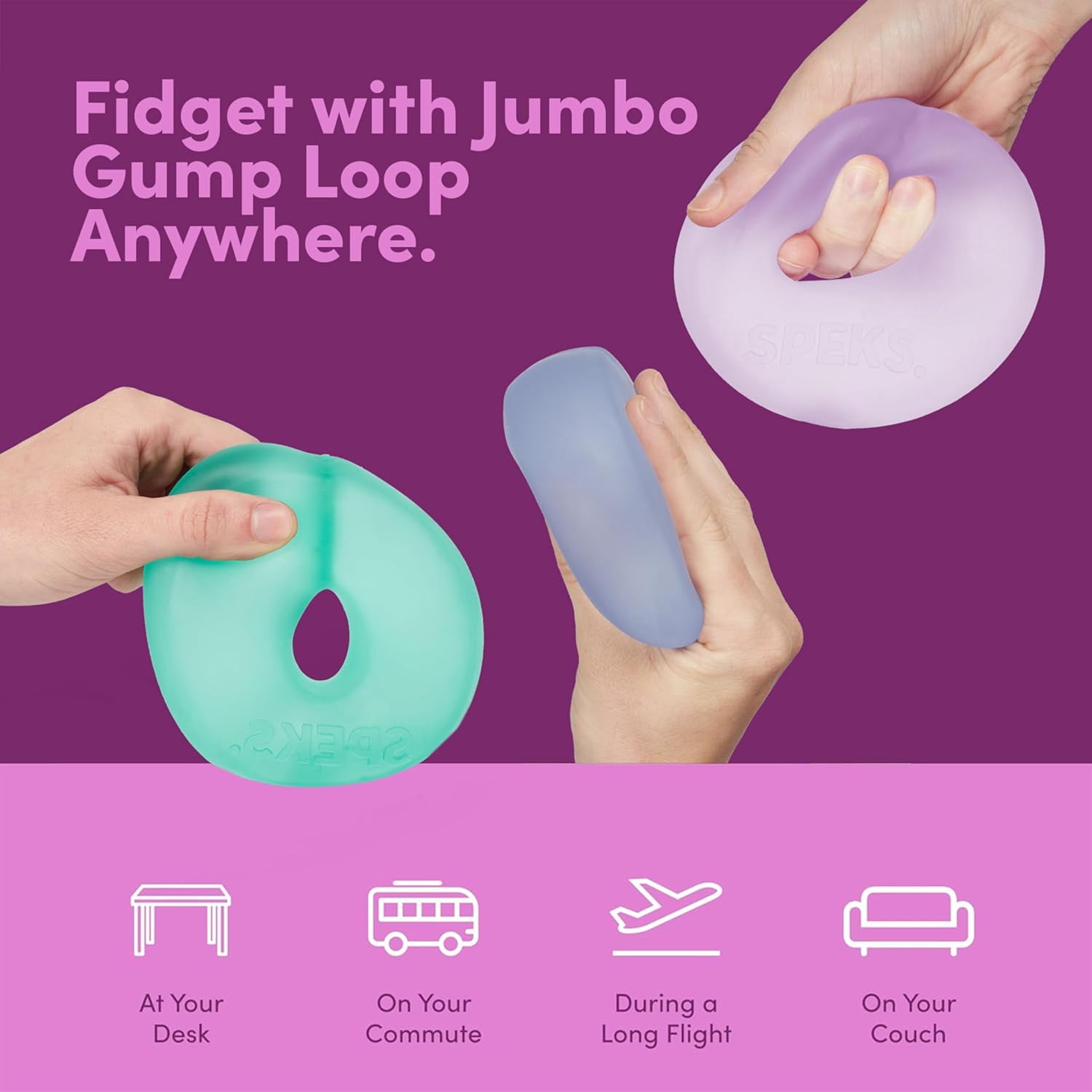 Gump Jumbo Loop Gel-Filled Stress Balls, Squeeze Toys for Adults Stress Relief & Focus (Cyan+Purple)