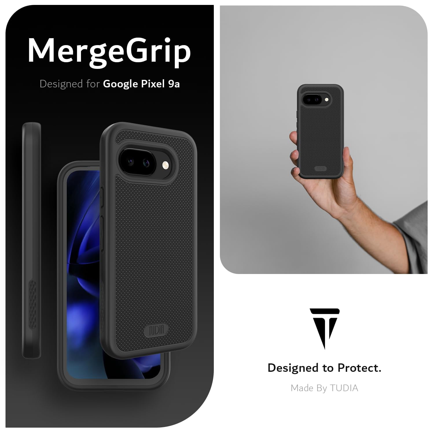 TUDIA MergeGrip for Google Pixel 9A Case 2025 Heavy Duty Dual Layer Cover - Matte Black