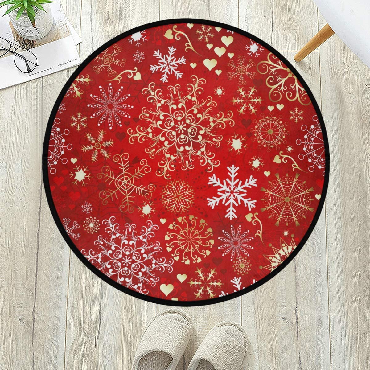 36.2 Inch Round Area Rugs Indoor Ultra Soft Super Water Absorption Comfortable Entrance Mats for Living Room Bedroom Kid's Room Nursery Kitchen Red Maple Leaves 