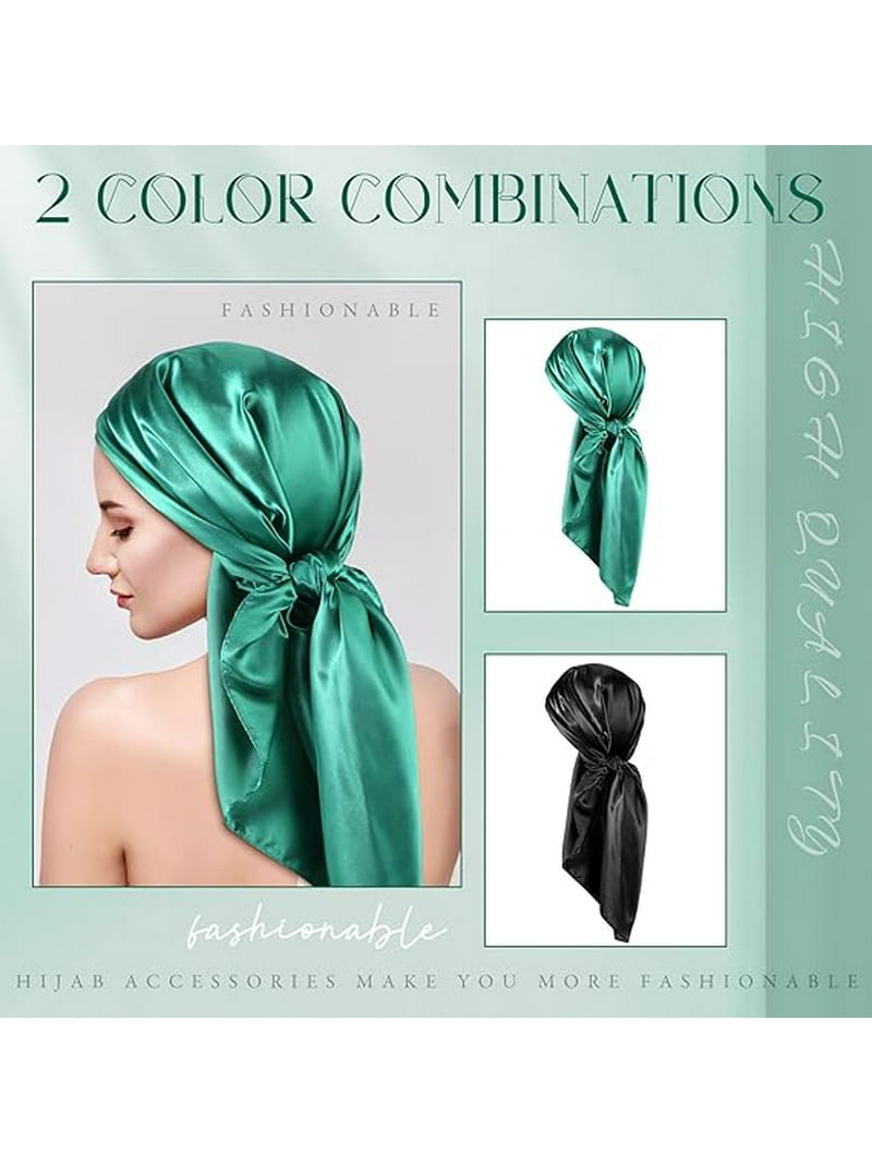 35 Inch Silk Head Scarf 2 Pcs Large Square Neck Scarf