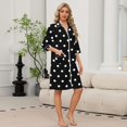 thumbnail image 2 of Lightweight Robes for Women Zipper 3/4 Sleeve Bathrobes for Women Zip Up Front Knee Length Polka Dot Loose Fit Pajama Sleepwear with Pockets Black XXL, 2 of 6