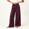 thumbnail image 2 of VBVC Women's Cotton Linen Side Drawstring Pants , High Waisted Wide Leg Trousers For Women , Ladies' Lightweight Pleated Bottoms with Pockets, Wine , M-3XL, 2 of 8